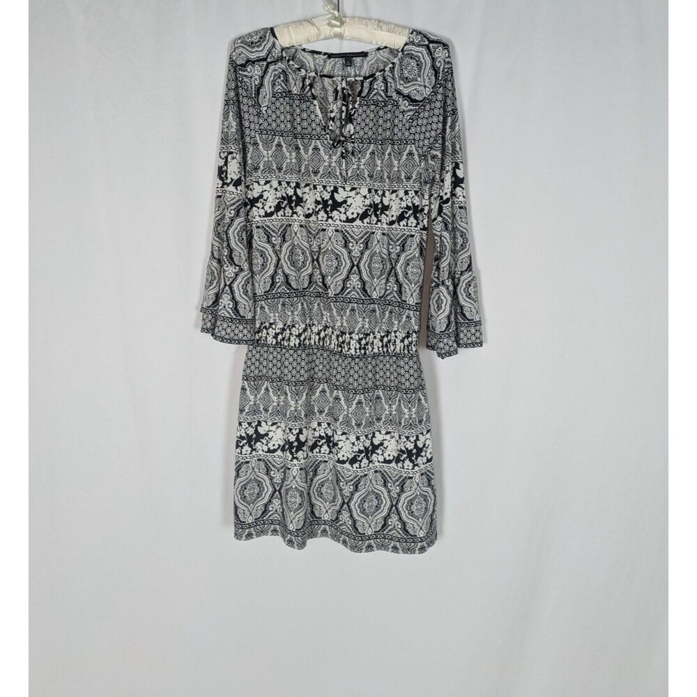 White House Black Market Black and White Printed Long Sleeve Dress